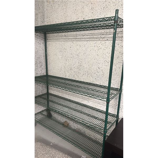 4 tier commercial green shelving rack on castors - approx. 6ft tall x 18in depth x 5ft wide. Pickup 