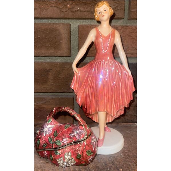 Vintage Goebel's 1984 Collectible Lady in Pink Figurine & Trinket Box  7"tall