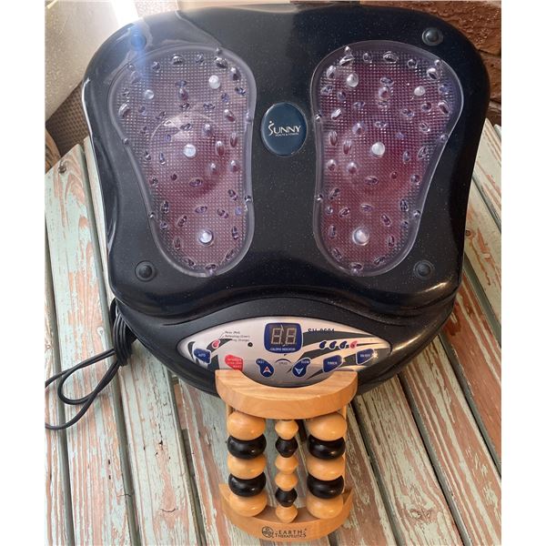 Sunny Health & Fitness Foot Massager Machine To Boost Circulation w/ Hand Held Massage Tool Also