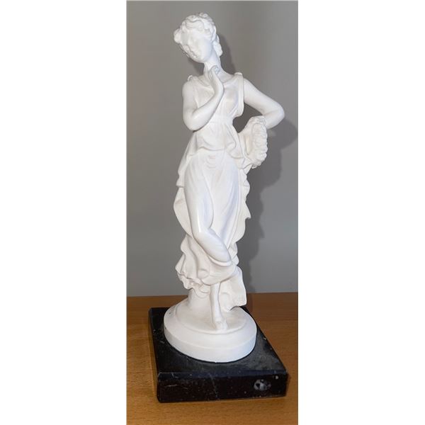 White Woman Sculpture on Marble Block  Artist Unknown resembles Santini  7" tall