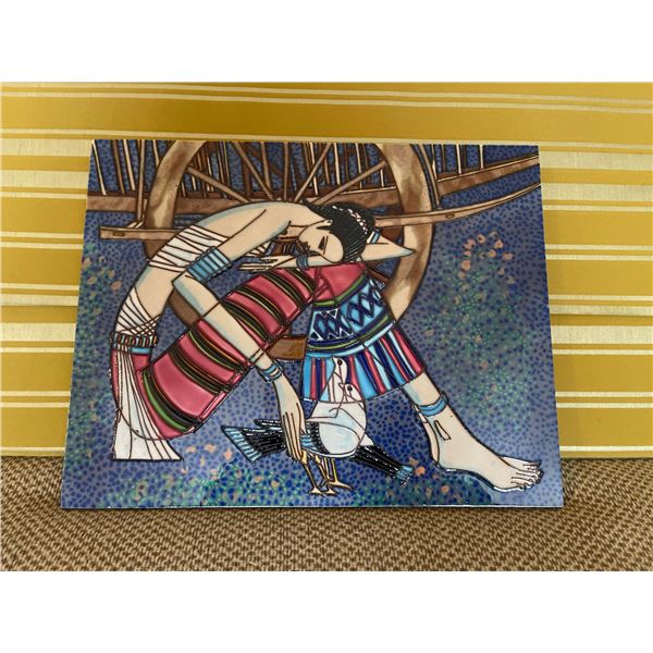 VTG Art Deco Wall Tile  Woman With Birds/Asian Wall Tile/Chinese Artist Ting Shao Kuang Inspired
