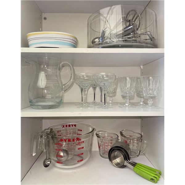 Pyrex Measuring Cups, Glass Jug w/Water Glasses & More