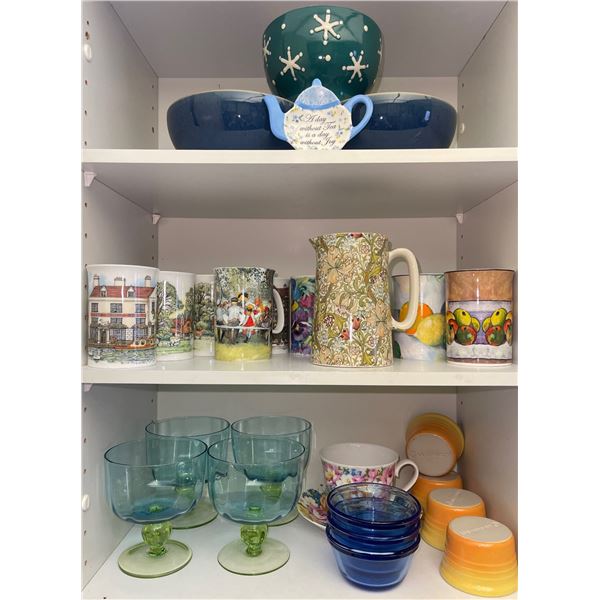 Vintage Le Cruset Dip Cups, Blue Desert Cups, Shelf of Neat Vintage Coffee Mugs & More