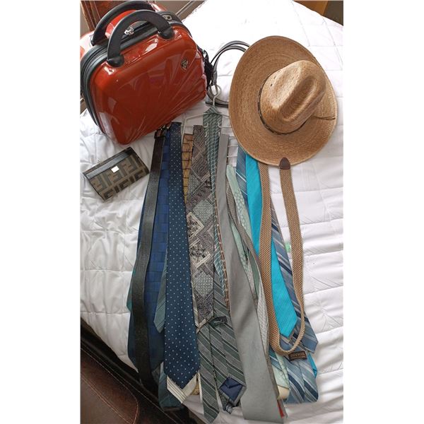 Heys Red Hard Case Carry-on Luggage Bag, Men's Assortment Of Neck Ties, Belts, Wallet, & Hat