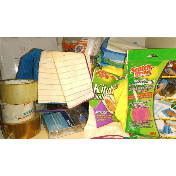 Assorted Brand New Shop Rags, Rolls Of Tape, & Cleaners