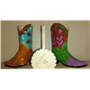 Image 1 : Large Pair Of Glass Cowboy Boots For Shelf 20" tall & Wooden Bird Basket