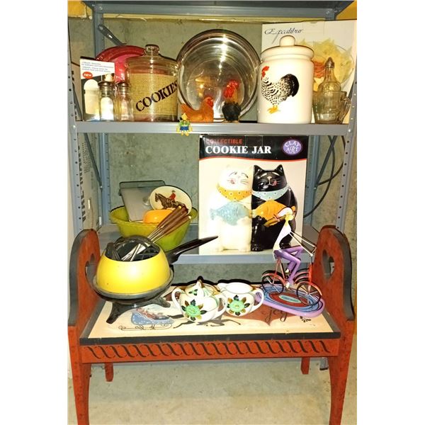 Collectible Cat Cookie Jar Brand New in Box w/Fondue Pot Assortment Of Cookie Jars , Mini Bench & Mu