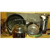 Image 1 : Bundle of Kitchen & Cooking Items  Metal Strainer, Kettle, Large Heavy Frying Pan Utensils & Holder