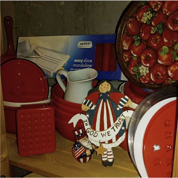 Zyliss Easy Slice Mandoline (Brand New), Red Themed Kitchen Decor: Bowls, Jug, Cannister, Red Frying