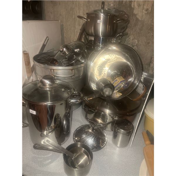 Beautiful Pots & Pans Very Large Some Small, Strainers Measuring Cups & More