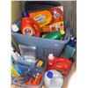 Image 2 : Laundry Table W/ Tote Of Basic Laundry Supplies  Tide, Clorox, Sunlight  Detergent, Soap, Static, St