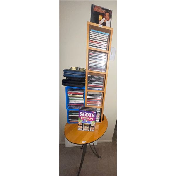 Vintage CD Shelf Full Of Various Artists w/Mini Table  17"diameter 24"tall ( table)