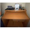 Image 1 : Small Wooden Desk w/ small shelves  35"w x 24"d x 45"tall Plus Computer Speakers & Component