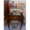 Image 1 : Sears Kenmore Vintage Sewing Machine Built into Table W/Assortment of Sewing Supp;ies  27" x 21" x40
