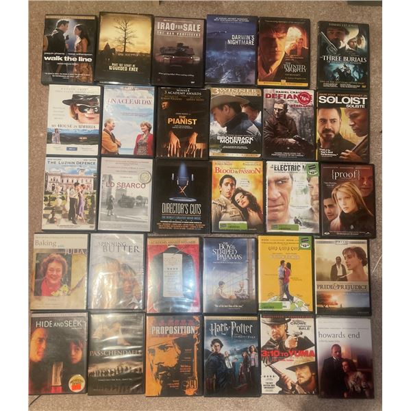 Assortment of DVDs  Harry Potter, Walk the Line, The Pianist, The Soloist, Blood & Passion, Brokebac