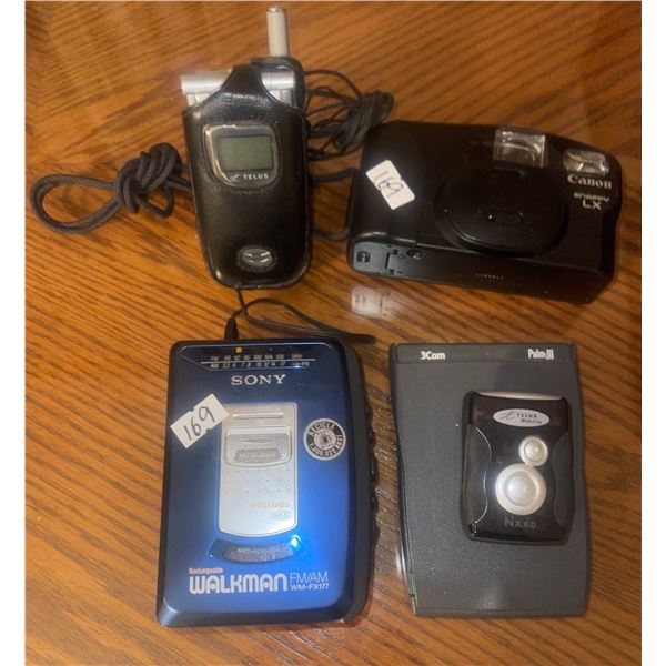 Sony Walkman Portable Cassette Player , GPS, Vintage Camera And Small Flip Phone