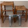 Image 1 : Two Hand Woven Bar Stools W/ Bathroom Scale 30"tallest stool