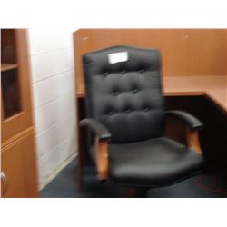 Oak Framed Black Leather Studded Gaslift Chair