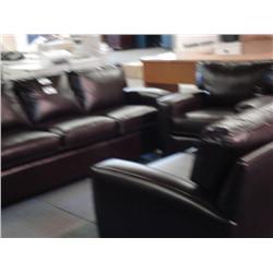 Brown Leather 3-pcs Sofa, Loveseat And Chair Set