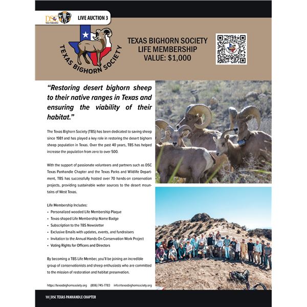 TEXAS BIGHORN SOCIETY LIFE MEMBERSHIP