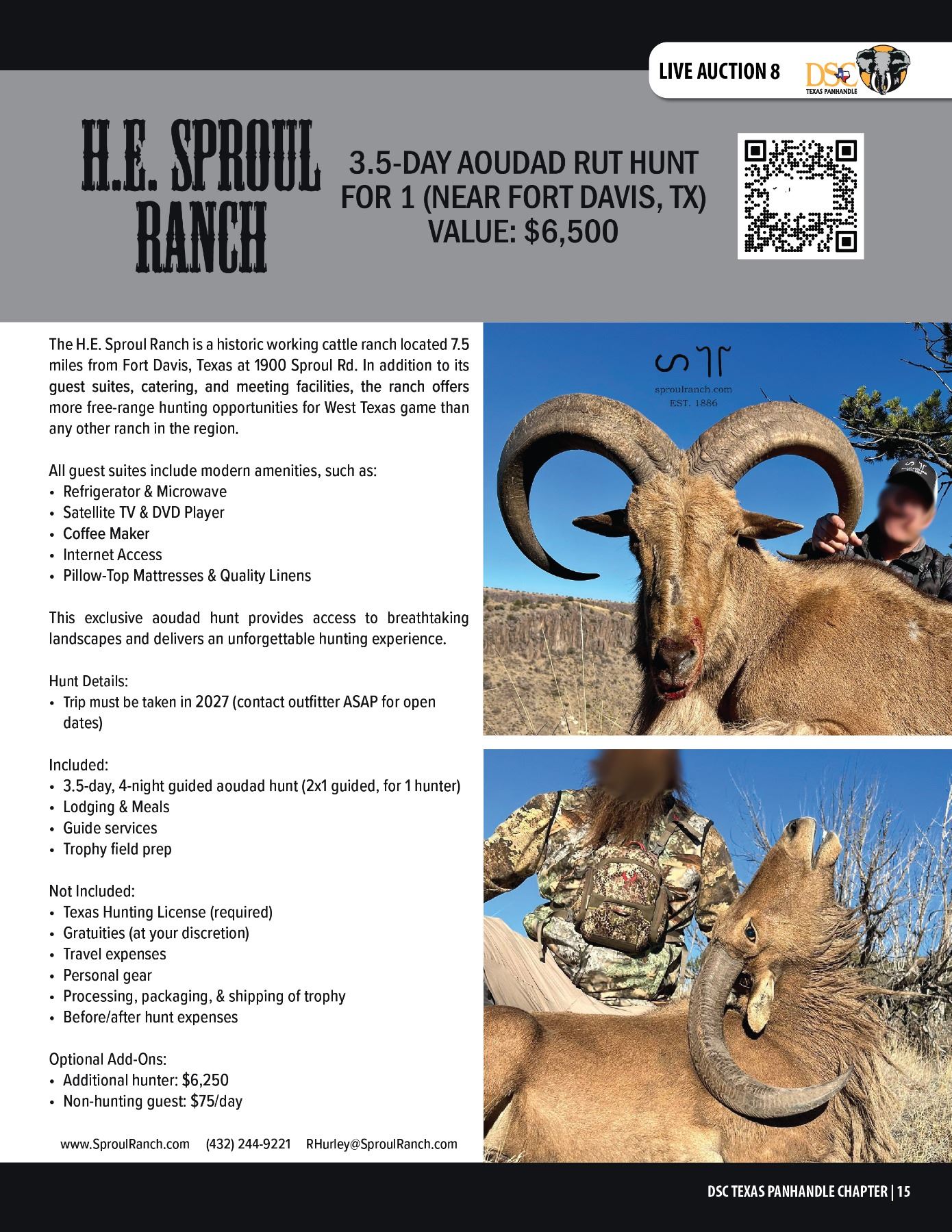 Sproul Ranch Hunting AOUDAD RAM HUNT FOR 1 (NEAR FORT DAVIS, TX) W/ H.E. SPROUL RANCH