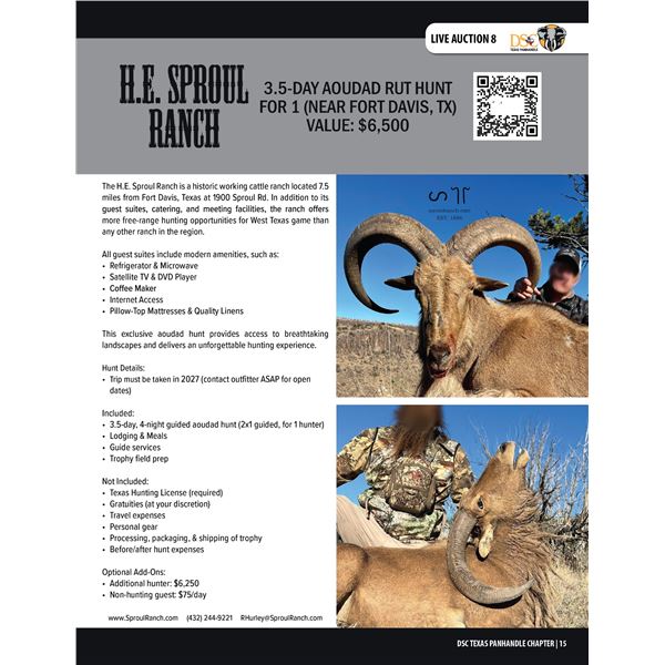 AOUDAD RAM HUNT FOR 1 (NEAR FORT DAVIS, TX) W/ H.E. SPROUL RANCH