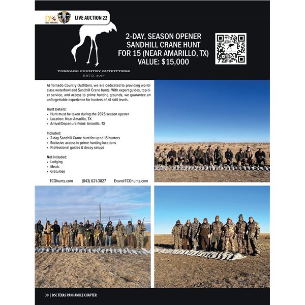OPENING WEEKEND SANDHILL CRANE HUNT FOR 15 W/ TORNADO COUNTRY OUTFITTERS (AMARILLO, TX)