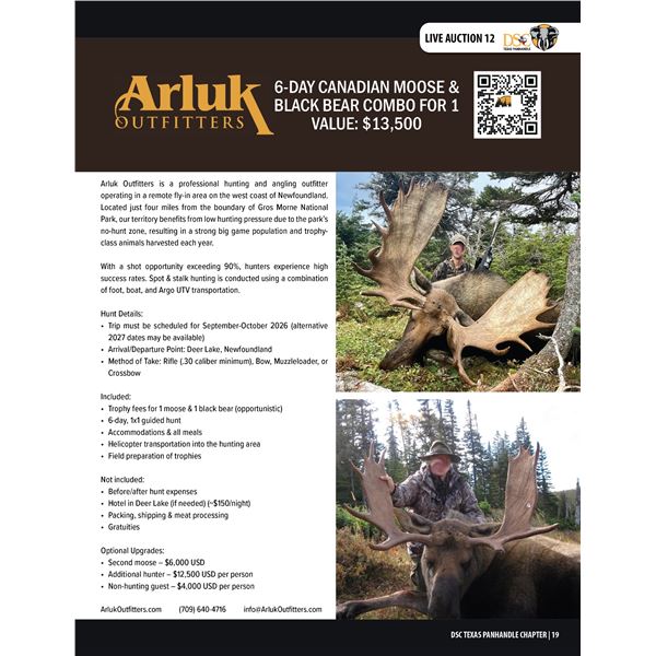 CANADIAN MOOSE & BLACK BEAR COMBO FOR 1 (NEWFOUNDLAND) W/ ARLUK OUTFITTERS