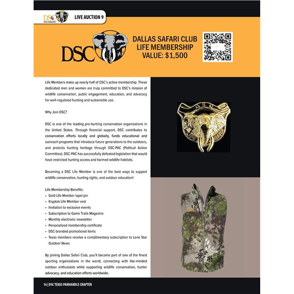 DALLAS SAFARI CLUB LIFE MEMBERSHIP