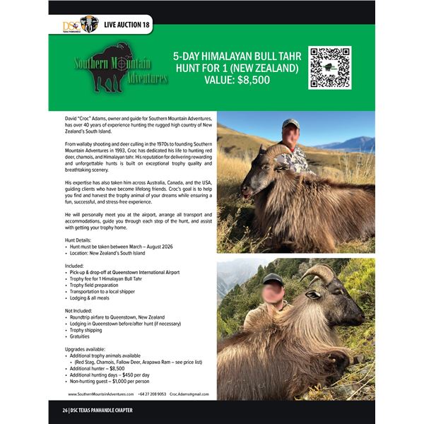 BULL TAHR HUNT W/ SOUTHERN MOUNTAIN ADVENTURES (NEW ZEALAND)