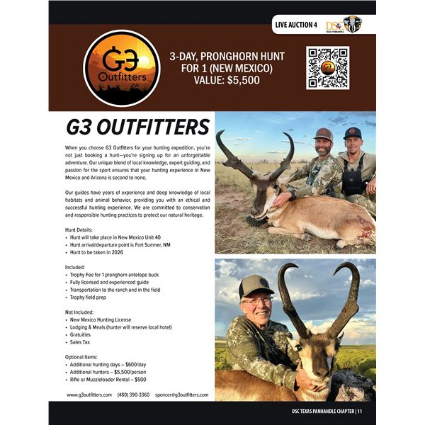 PRONGHORN ANTELOPE HUNT FOR 1 (NEAR FORT SUMNER, NM) W/ G3 OUTFITTERS