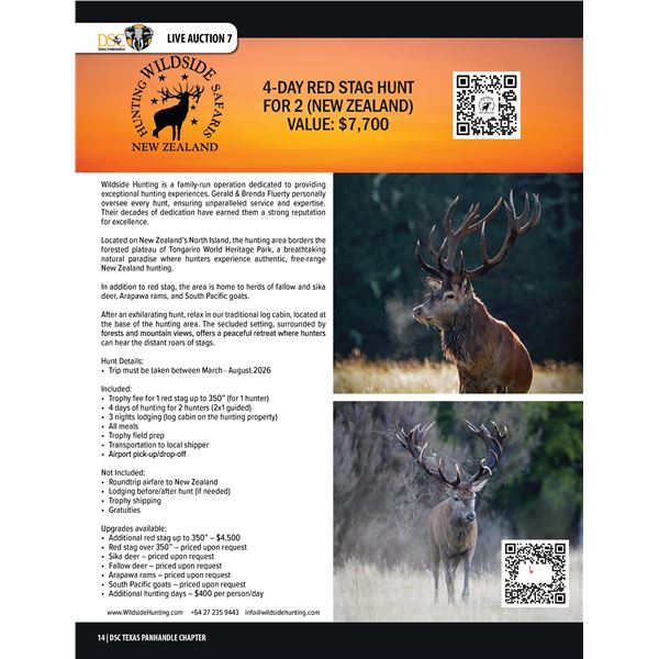 RED STAG HUNT FOR 1 (NEW ZEALAND) W/ WILDSIDE SAFARIS