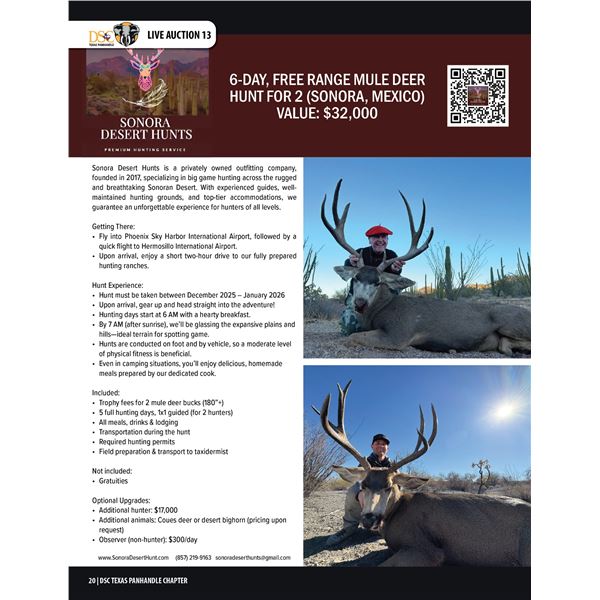 MULE DEER HUNT FOR 2 (SONORA MEXICO) W/ SONORA DESERT HUNTS