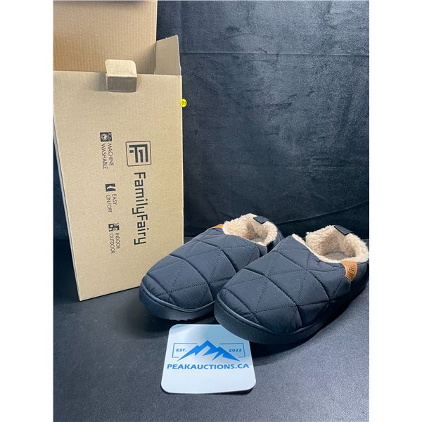 1 Pair of Men's Quilted Nylon Memory Foam Slippers with Non-Slip Gripped Soles - Size 8 - New in Box