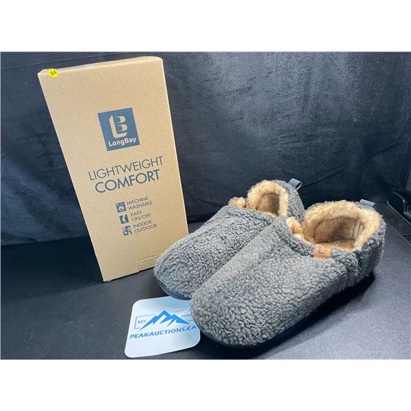1 Pair of LongBay Mens Sherpa Memory Foam Slippers with Non-Slip Grip Bottoms - Size 11-12 - New