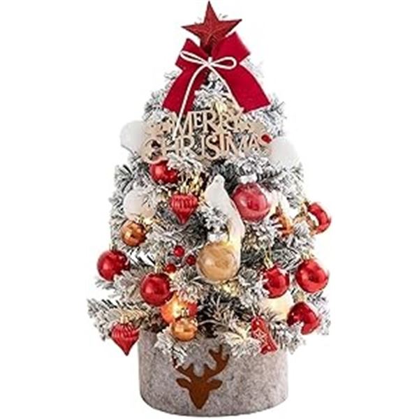 1 Mini Christmas Tree - 24inch (60cm) Artificial Desktop Tree with Decor/Frosted White Tips - New