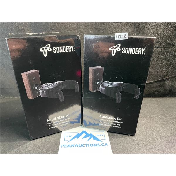 2 Sondery AutoLokie BK Premium Instrument Hangers for Guitar & Other String Instruments - New