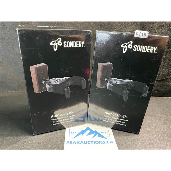 2 Sondery AutoLokie BK Premium Instrument Hangers for Guitar & Other String Instruments - New
