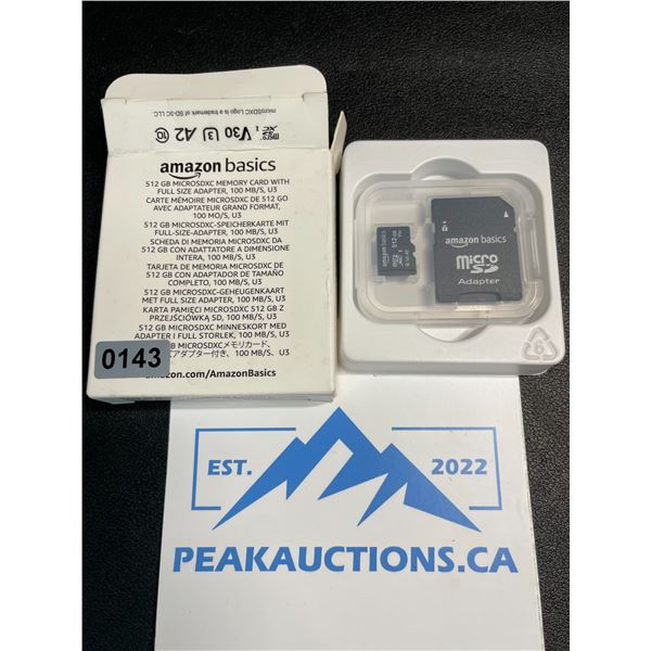 1 AmazonBasics 512GB MicroSD Memory Card with Full Size Adapter - New