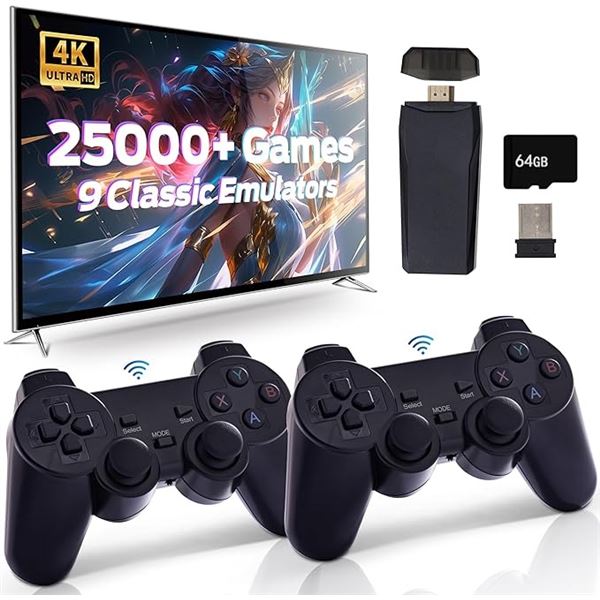 1 Retro Game Console/4K HDMI Game Stick (Plug & Play) w/ 25,000+ Built-In Games & 9 Emulators - New