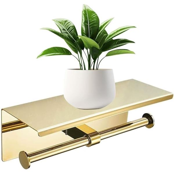 2 Double Toilet Paper Roll Holders - Stainless Steel (Gold) Wall-Mountable Toilet Paper Holders; New