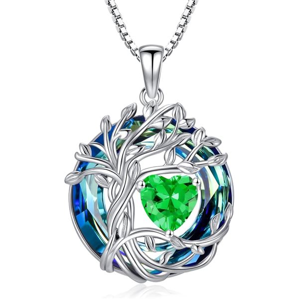1 Tree of Life Necklace for Women - 925 Sterling Silver w/ Crystal Birthstone Pendant - Brand New!