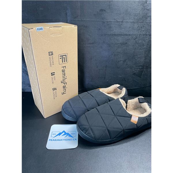 1 Pair of Men's Quilted Nylon Memory Foam Slippers with Non-Slip Gripped Soles - Size 13 - New