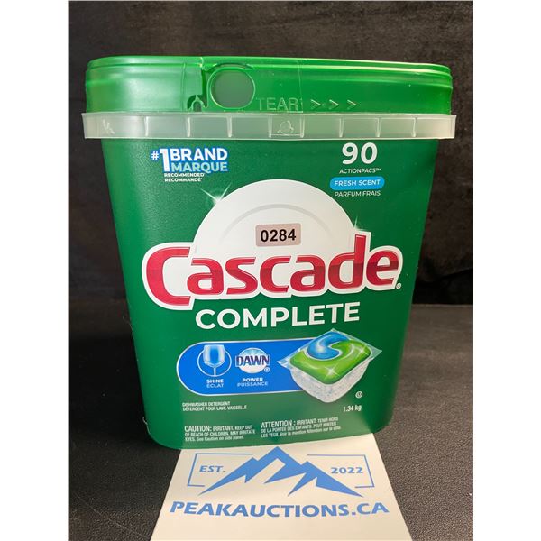 1 Tub of Cascade Complete Dishwashing Detergent Pacs - 90 Included (1.34kg) - Fresh Scent - New