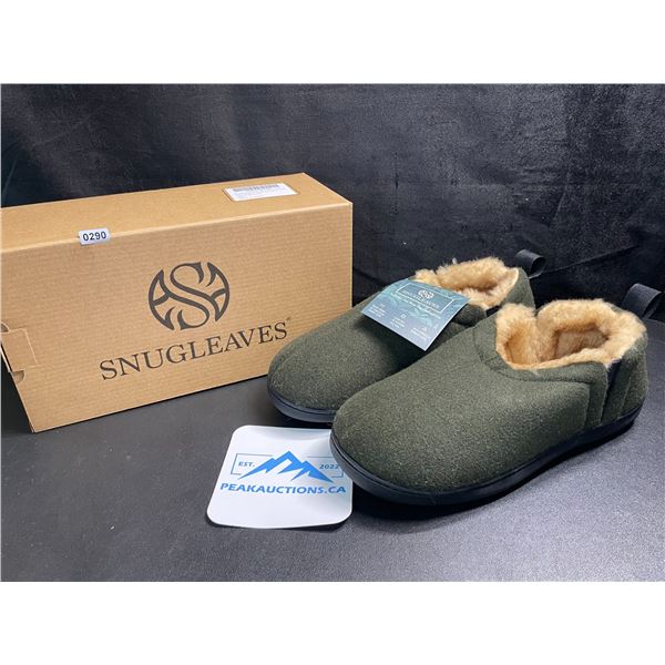 1 Pair of SnugLeaves Men's Fuzzy Sherpa Non-Slip Grip Slippers - Size 7-8 - Olive Green - New