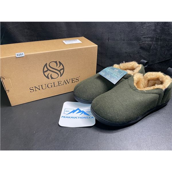 1 Pair of SnugLeaves Men's Fuzzy Sherpa Non-Slip Grip Slippers - Size 7-8 - Olive Green - New