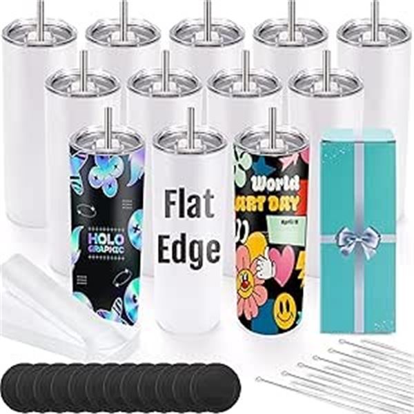 12-Pack of Sublimation Tumblers (20oz) White Tumblers w/ Lid & Straw for DIY Sublimation Crafts; New