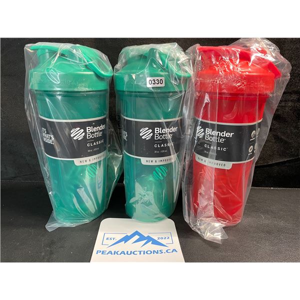 3 Blender Bottle Classic - 28oz/828ml - (2x Green, 1x Red) - New