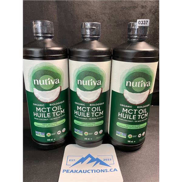 3 Bottles of Nutiva Organic MCT Oil from Coconut - Daily Keto Fuel - 946ml Each - New (BB: 2026 Apr)