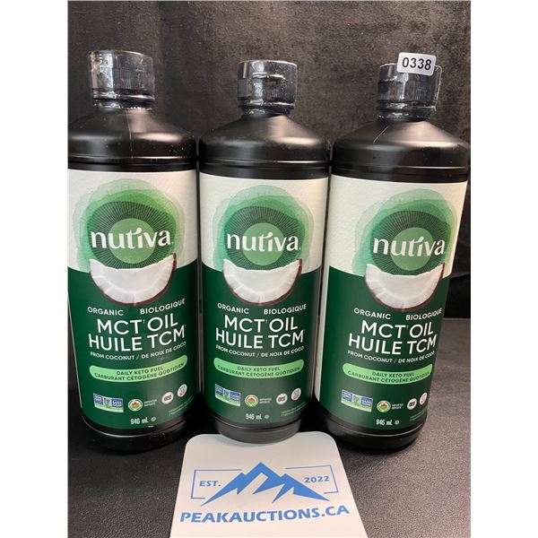 3 Bottles of Nutiva Organic MCT Oil from Coconut - Daily Keto Fuel - 946ml Each - New (BB: 2026 Apr)